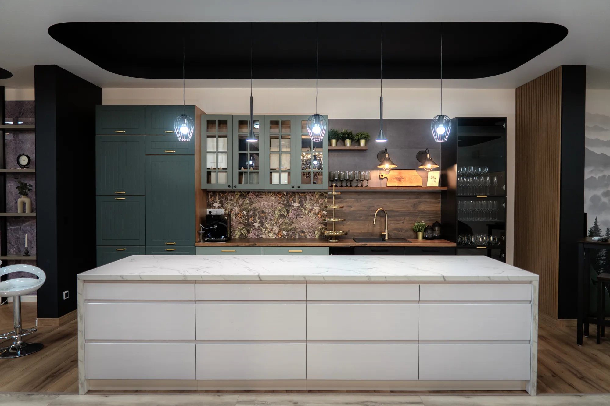 Concepcio showroom inspirációs tér belsőépítészeti anyagmintákkal és burkolatokkal